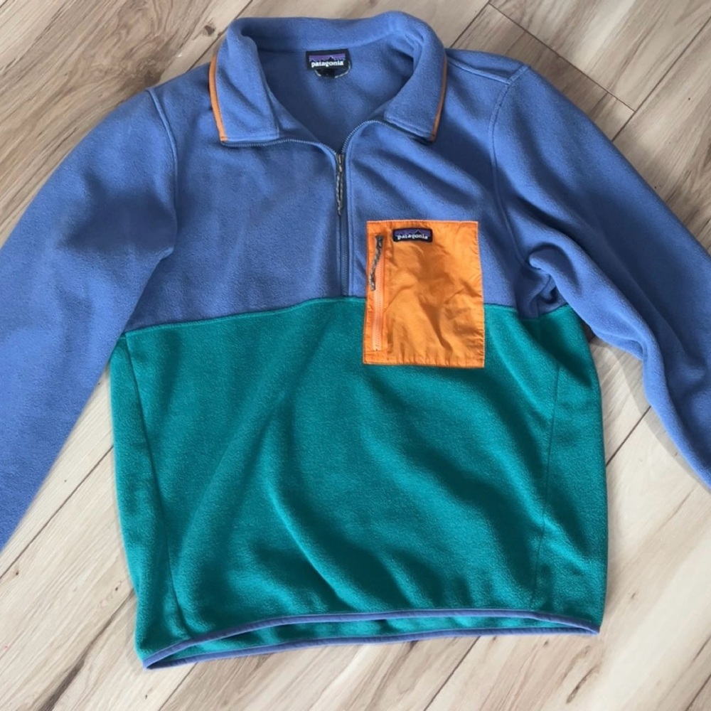 Patagonia Men's Zip-Up Fleece Sweater - Blue, Green, Orange